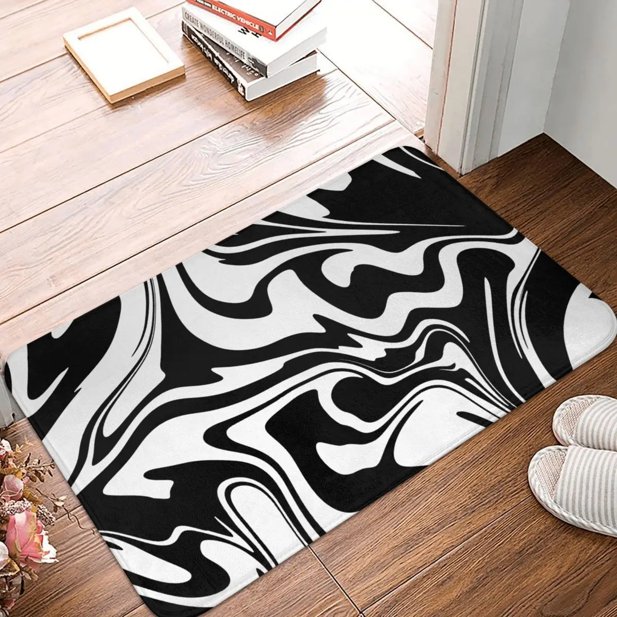 

Swirl Pattern Anti-Slip Doormat Kitchen Mat Black Print Hallway Carpet Welcome Rug Bedroom Decorative