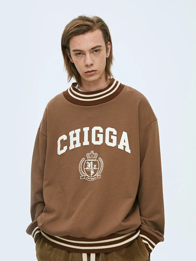 

CHIGGALAB 22SS Retro Sweatshirt Men's Hoodie Stitching Knitted Loose And Comfortable O-neck Casual Sweater Men's Spring Autumn