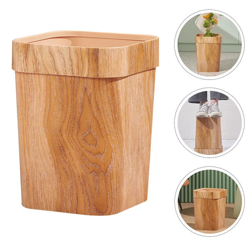 

Wood Grain Office Waste Can Large Capacity Garbage Can Trash Can with Clamping Ring Paper bin