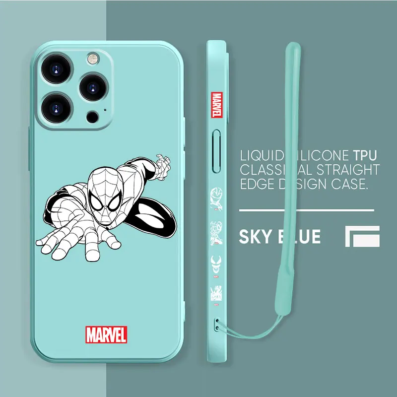 

Soft Marvel Spiderman Phone Green Liquid Funda Case for iPhone 13 12 11 Pro Max XR 7 8 Plus XS SE iPhon 8plus 6 7+ 2020