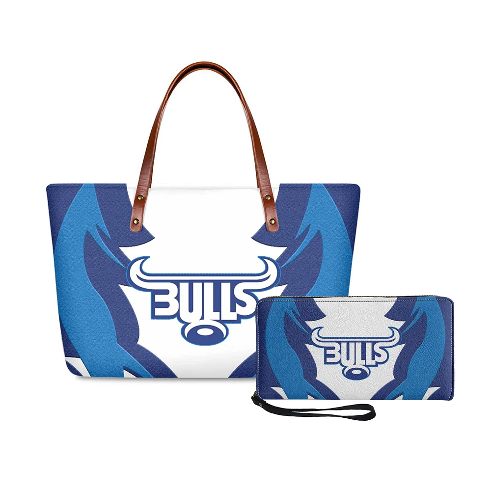 

Custom Australian SRP Design Handbag Set Bulls Super Rugby Pattern Purses And Handbags 2 Pcs 2022 Handbags For Women POD