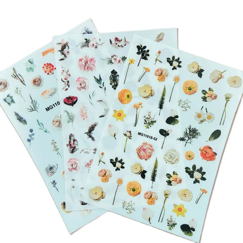 

1PCS Ink Dried Flower Nail Art Sticker Rose/Bird Design Nails Decal Decorations 3D Adhesive Manicure Floral Slider Decals#8*10cm