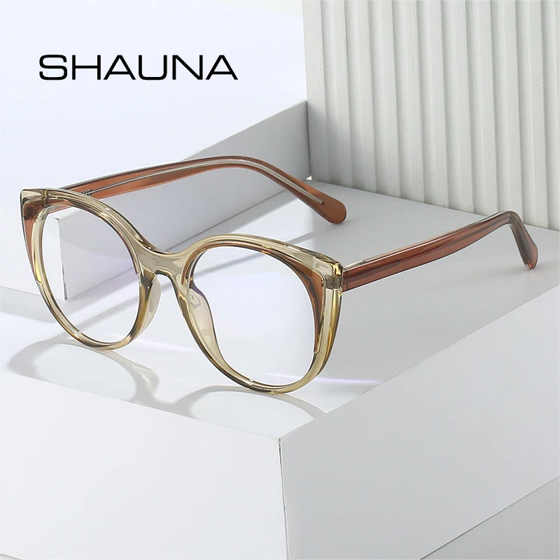 

Женские и мужские очки кошачий глаз SHAUNA, двухцветные оправы для очков с прозрачными линзами с защитой от синего света, круглые оптические оправы