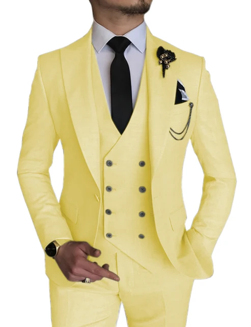SZMANLIZI 2022 New Arrival Yellow Tuxedos Groom Prom Male Dress Wedding Suits Business Men's Suit 3 Piece Set (Jacket+Pant+Vest)