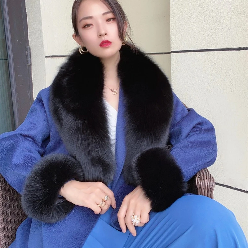Женский шарф с воротником из натурального Лисьего меха теплые шарфы на шею шаль