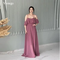 verngo bean paste pink chiffon prom dresses spaghetti straps off the shoulder simple women evening gowns party dress plus size