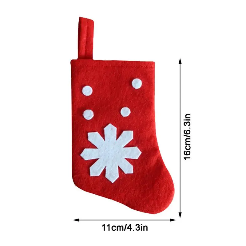 Christmas Cutlery Bag Red Mini Christmas Stockings 4pcs Christmas Sock Decorations White Snowflake For Spoon Fork Bag Pouch images - 6
