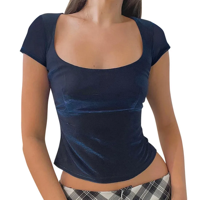 

Женская одежда в стиле Харадзюку, укороченные топы, летние футболки с квадратным вырезом, y2k, трапециевидная, гранж, винтажная Эстетическая Женская одежда, уличная одежда, 2023