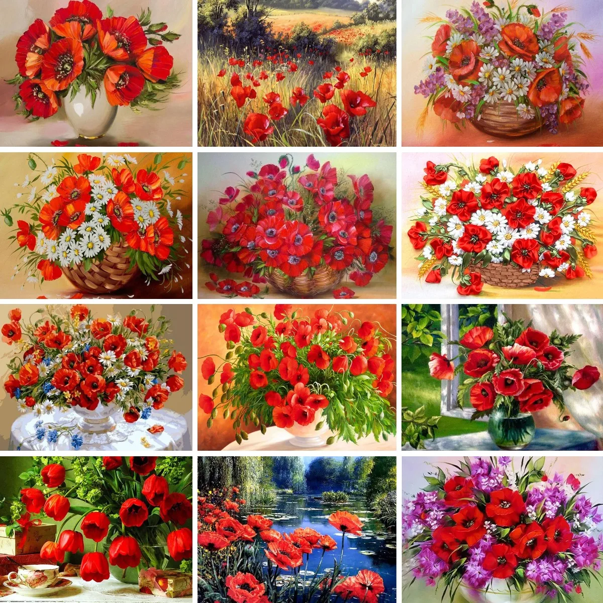 

5D DIY Diamond Painting Poppy Flower Full Square Rhinestone Cross Stitch Needlework Mosaic Embroidery Picture Home Decor