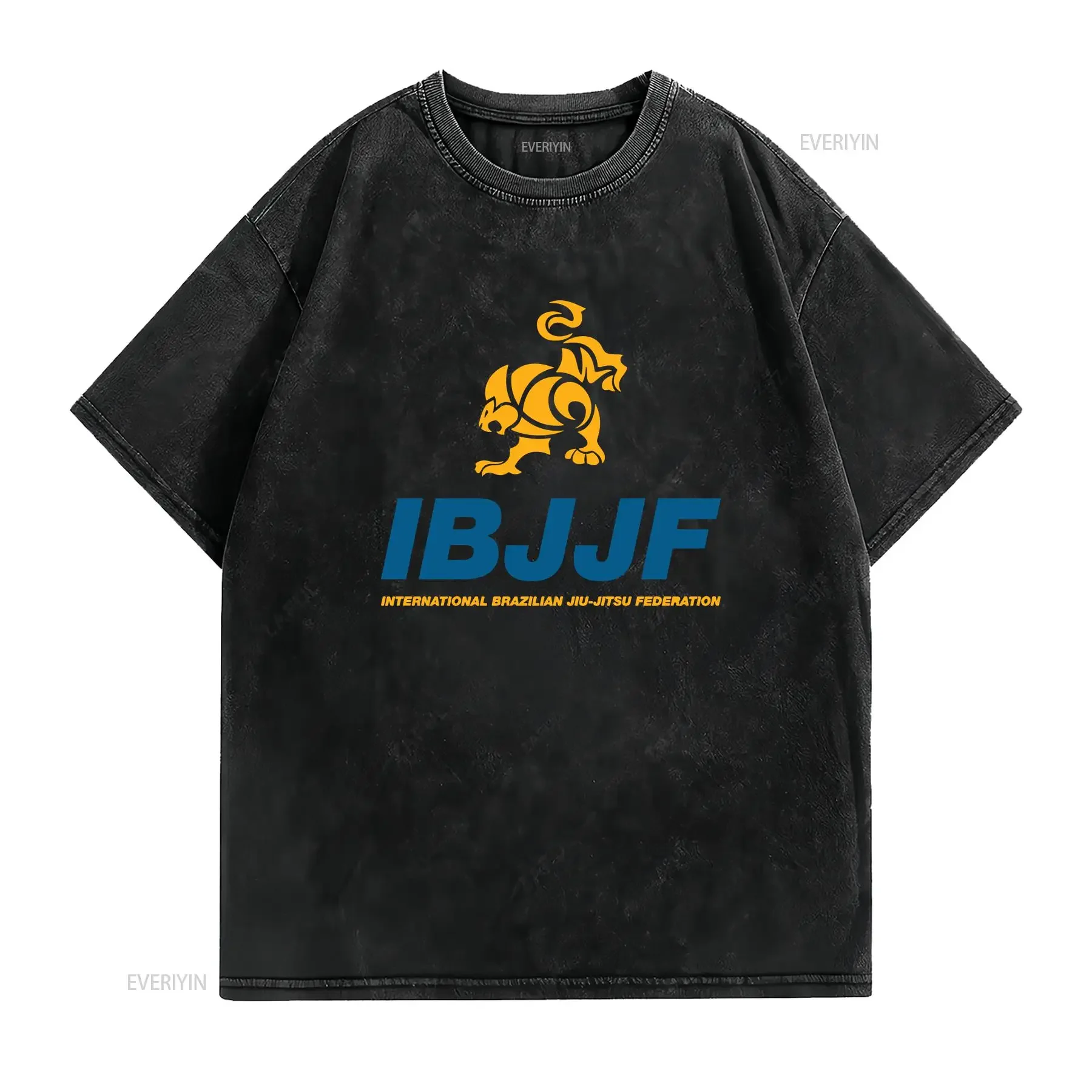 Фото Футболка IBJJF International Brazilian Jiu Jitsu Federation с длинными или короткими рукавами, винтажная, с эффектом потертости, унисекс, универсальная, модная. №2