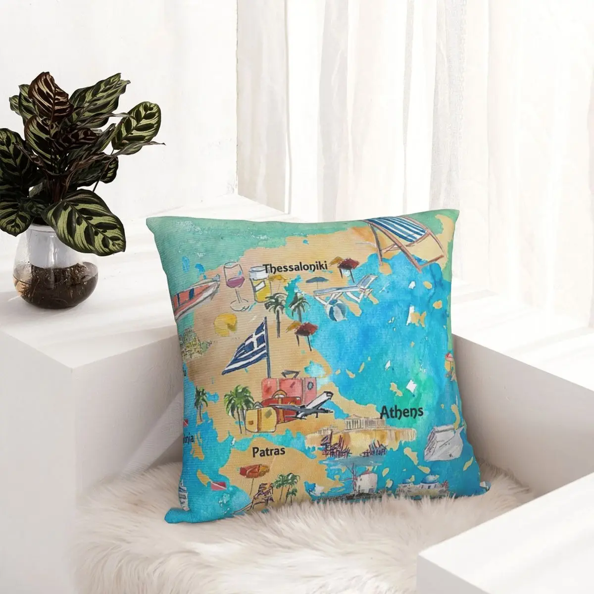 

Greece Illustrated Travel Map With Landmarks And Highlights pillowcase printed cushion cover sofa waist pillow pillow cover