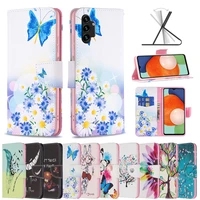 cute painted leather flip phone bags for samsung galaxy s22 a13 a73 a33 a12 a23 case wallet full protect cover card solt stand