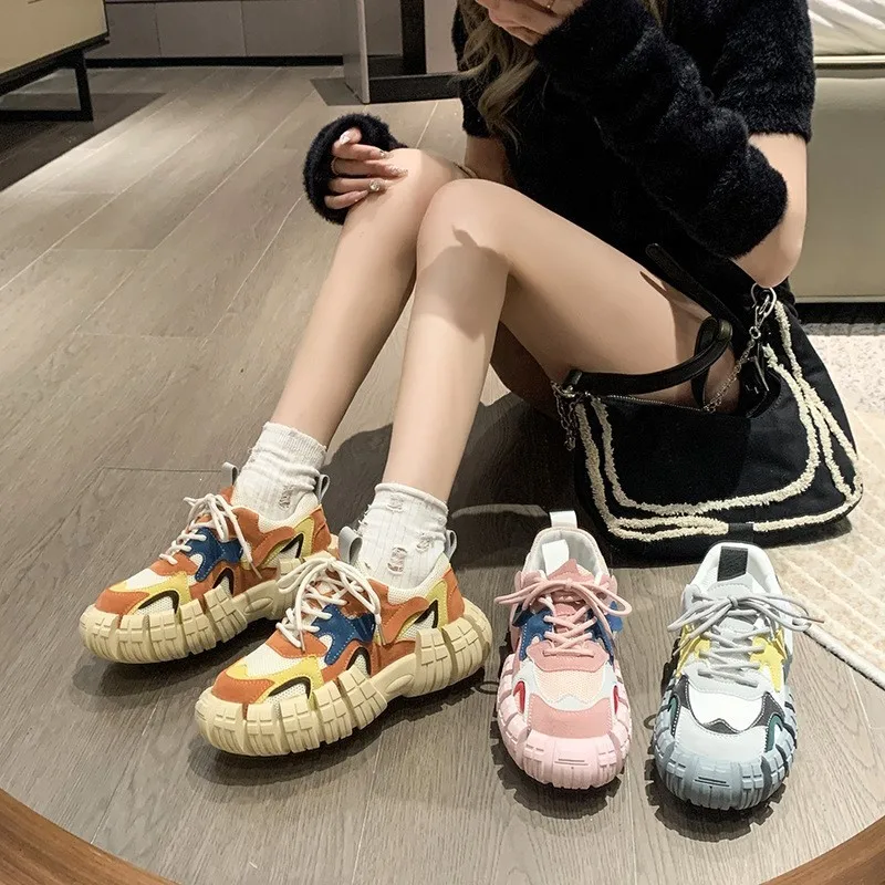 2023 Spring And Autumn New Genuine Leather Thick Sole Tire Shoes Women's Paris Dad Shoes Sports Casual Tank Shoes Walking Shoes