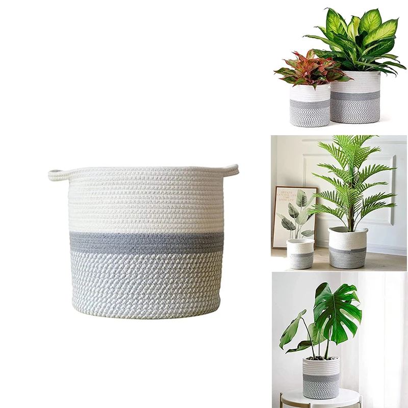 

Large Woven Rope Plant Basket Storage Cotton Rope Plant Baskets For Indoor Planters Decor, Laundry Toy Snack Storage
