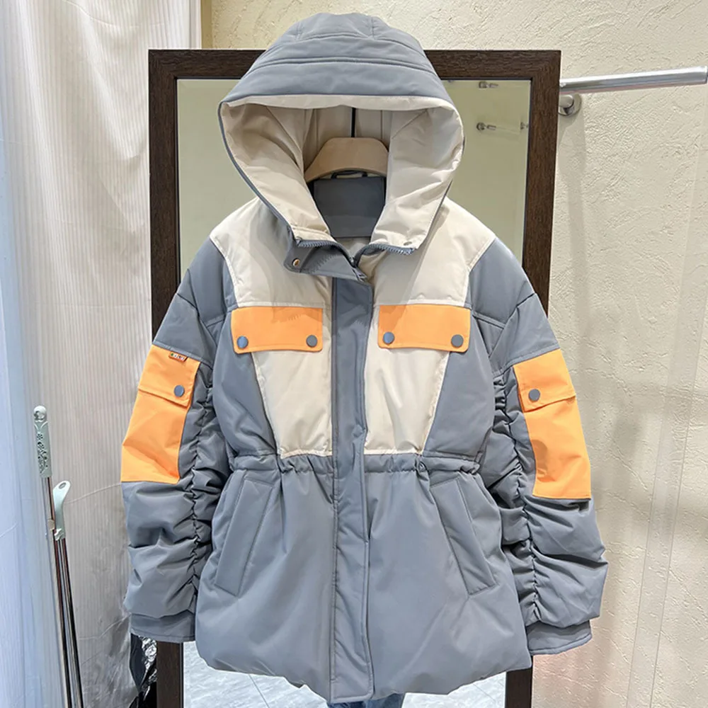 

Color Spliced Fashion Down Jackets Women 2022 Winter Jacket Zipper Patchwork Puffer Coat High Quality Thick warm Parkas Female