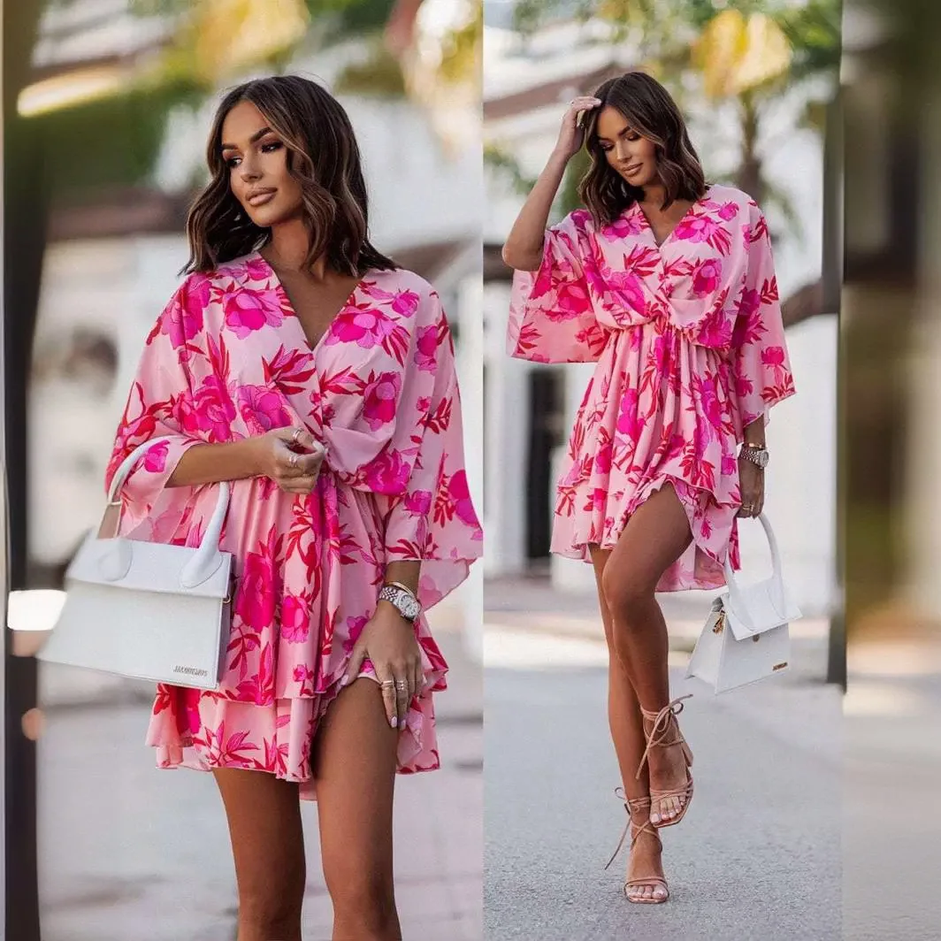 Элегантное женское платье с принтом Jurken Met Korte Mouwen Elbise Robe Vestidos Elegantes Mujer Женская
