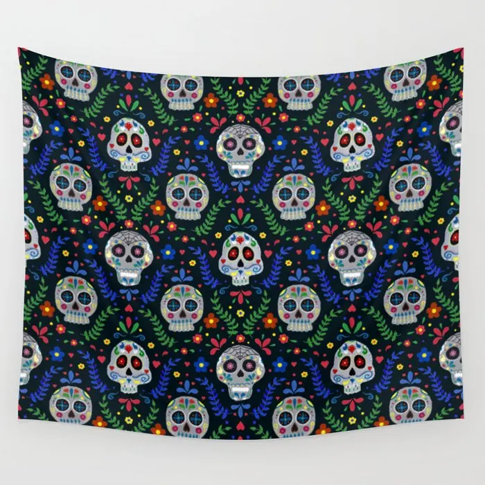 

Dia De Los Muertos Sugar Skulls Tapestry Wall Hanging Hippie Tapestries Rugs Home Living Room Dorm Decoration Blanket