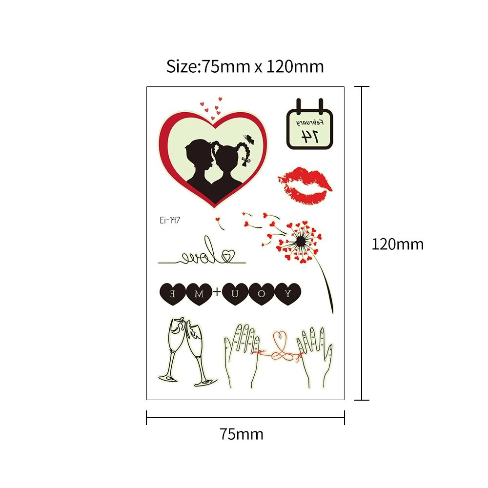 VeeCharm-День Святого Валентина временные Светящиеся Татуировки для