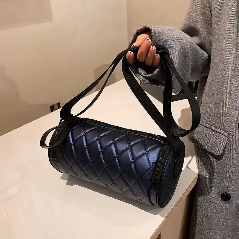 Lady Bucket Zipper Bags Casual Rhombic Lattice Crossbody Shoulder Tote Bag For Women Girls Big Capacity Messenger Bolsos Handbag