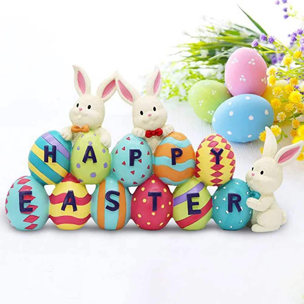 

Happy Easter Bunny Tabletop Ornament 2023 Cute Rabbit Craft Figurines Home Decoration Festive Supplies Bedroom Resin 5.9*3.8in