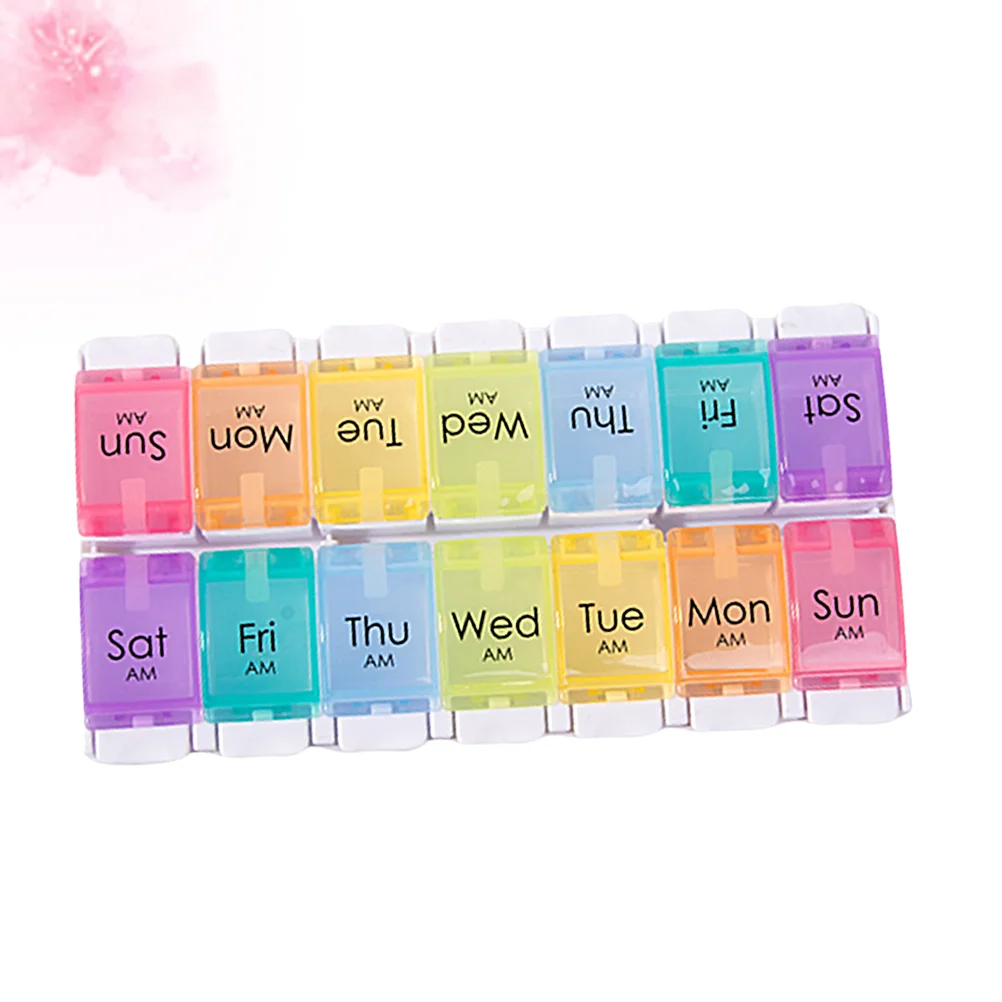 

Box Organizer Weekly Container Day Daily Case Tablet Holder Dispenser Rainbow Grids Rows Dispensers Reminder Purse Pm Am Planner