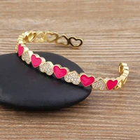 aibef new design charm heart shaped rainbow zirconia opening adjustable enamel bracelet women french retro romantic jewelry gift