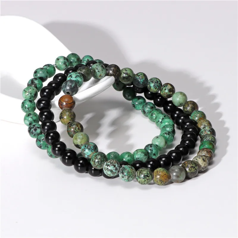 Fashion 6-8mm 3pcs Natural Stone Bracelet Sets Healing Crystal Chakra Stretch Bracelet For Men Tiger Eye Turquoise Jewelry Gifts