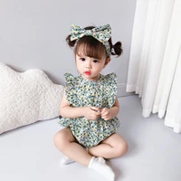baby summer triangle rompers go out small fresh floral sweet rompers newborn flying sleeves clothes to send hairbands