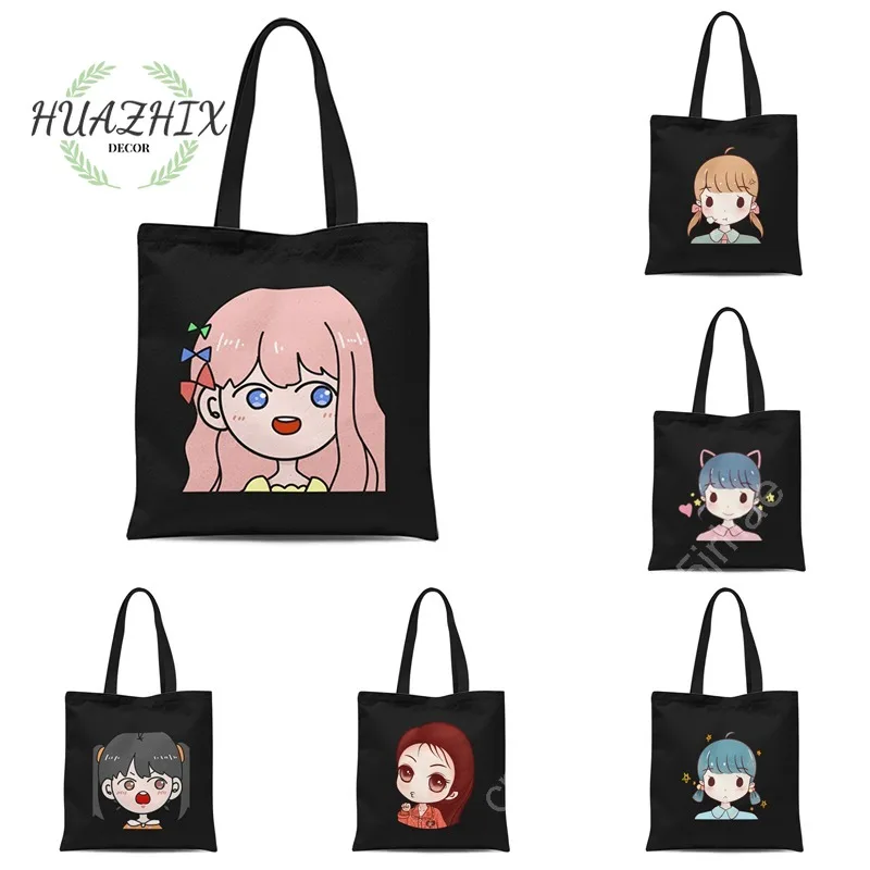 

Cute Girl Cartoon Handbag Kawaii Pink Hair Shoulder Canvas Tote Bags for Women School Aesthetic Handbags Totebag Bolsos Totes