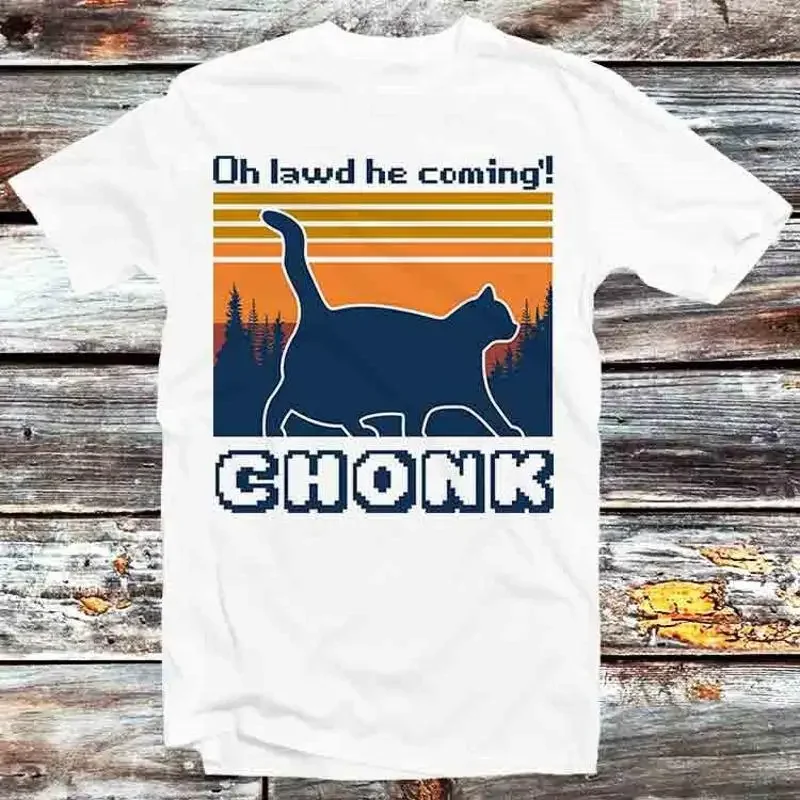 Фото Забавная футболка Chonk Cat с надписью «Oh Lawd He Coming» B490 №1