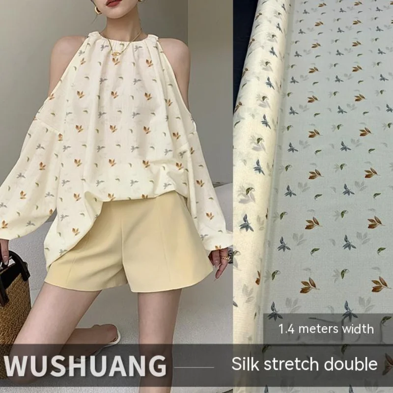 

Silk Stretch Crepe De Chine Wide Fabric Spring Summer Shirt Dress Bluegrass Print Cloth Designer Handmade Fabrics by the Meter