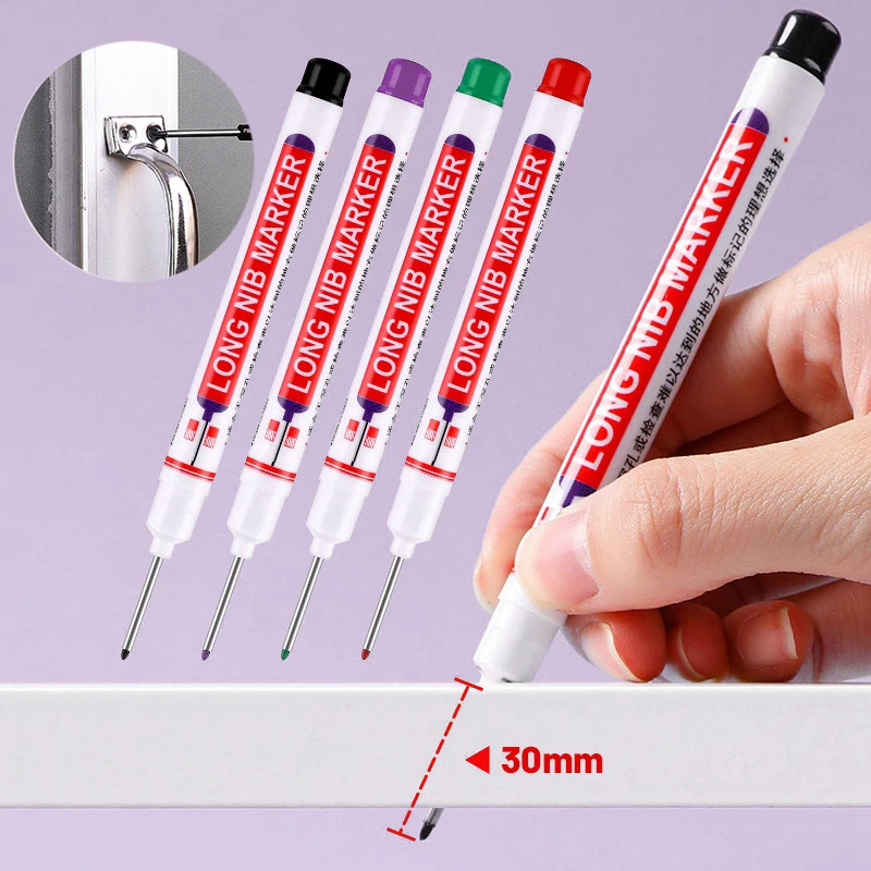 

30mm long round head marker, bathroom wooden special deep hole marker, black, blue, red Ink multiple deep hole marker sets