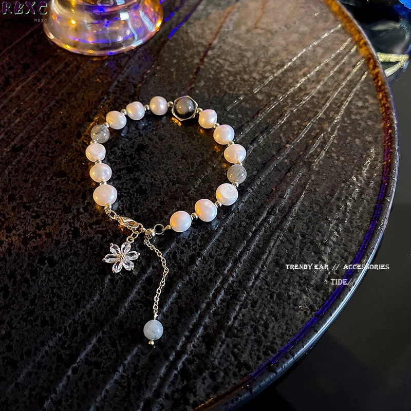 

RBXC South Korea East Gate New Crystal Zircon Flower Pendant Bracelet Women's Fashion Personality Irregular Pearl Bracelet