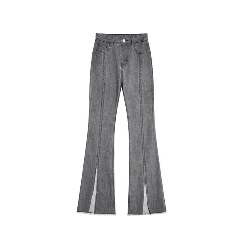 

Женские джинсы с разрезами размера плюс 4XL, новинка 2022, прямые свободные расклешенные джинсовые брюки, узкие брюки с высокой талией, трендов...