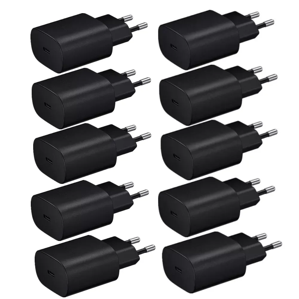

10pcs/lot For Samsung Galaxy S20 Ultra Note 10 S22 Fast Charger 25W Quick Charge USB C Adapter PD AC Home Travel Power Adapters