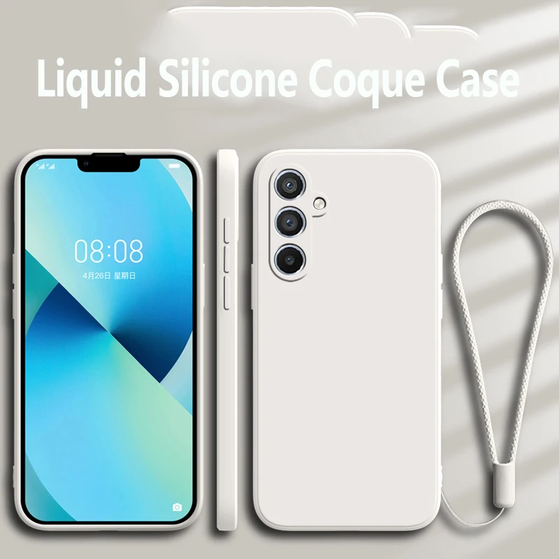 

A54 5G Square Candy Silicone Phone Case For Samsung Galaxy A54 A34 A14 5G A54 A34 A14 With Lanyard shockproof Slim Soft Cover