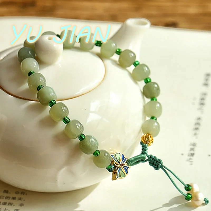 

Новейший натуральный нефритовый браслет A Hetian, элегантные модные бриллиантовые браслеты с прозрачными зелеными нефритовыми бусинами, лазурное кольцо, Изящные Ювелирные изделия