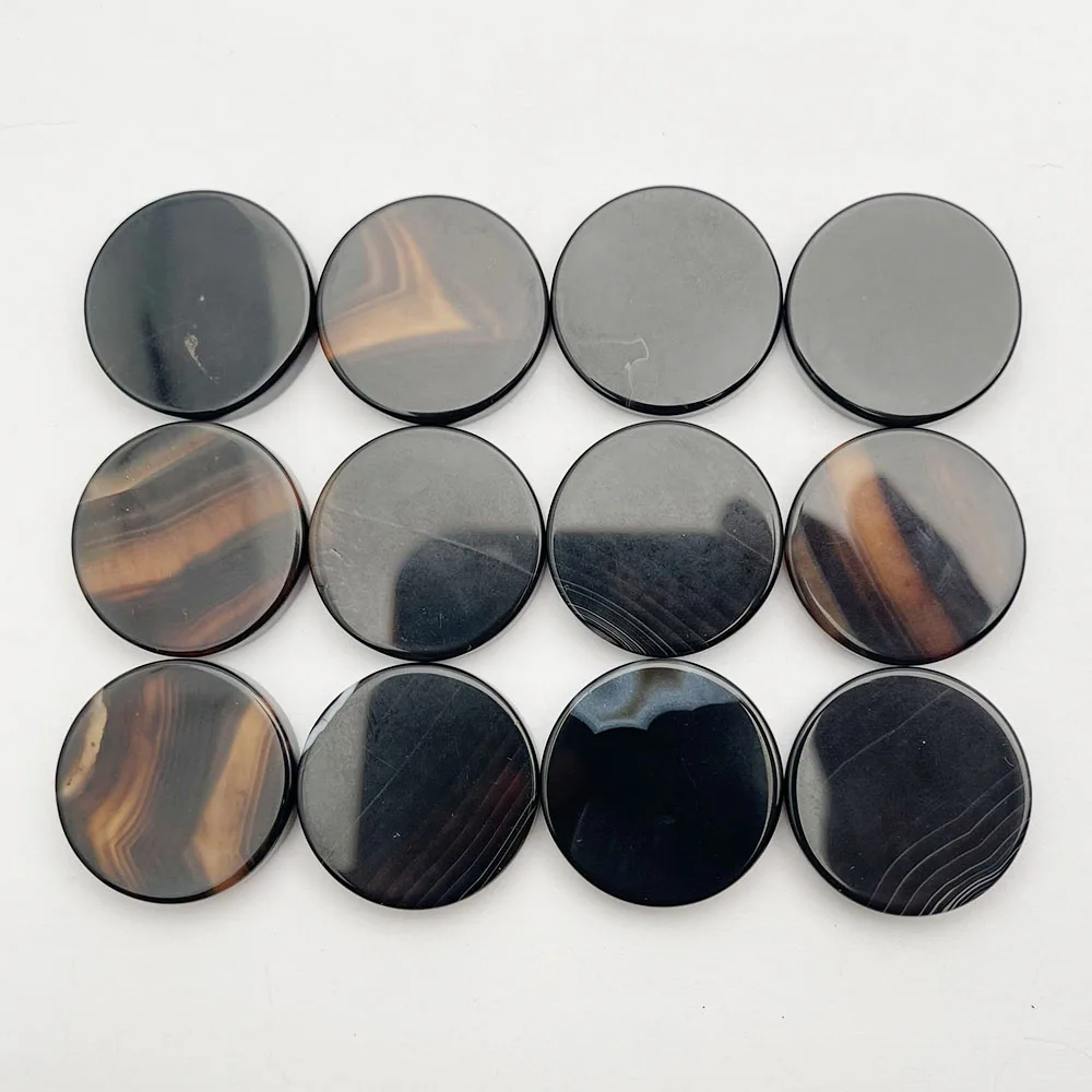

fashion NEW good Natural gem stone black agate Double flat round cabochon 25MM 12PC Ring Earring DIY necklace Accessories 25X4MM