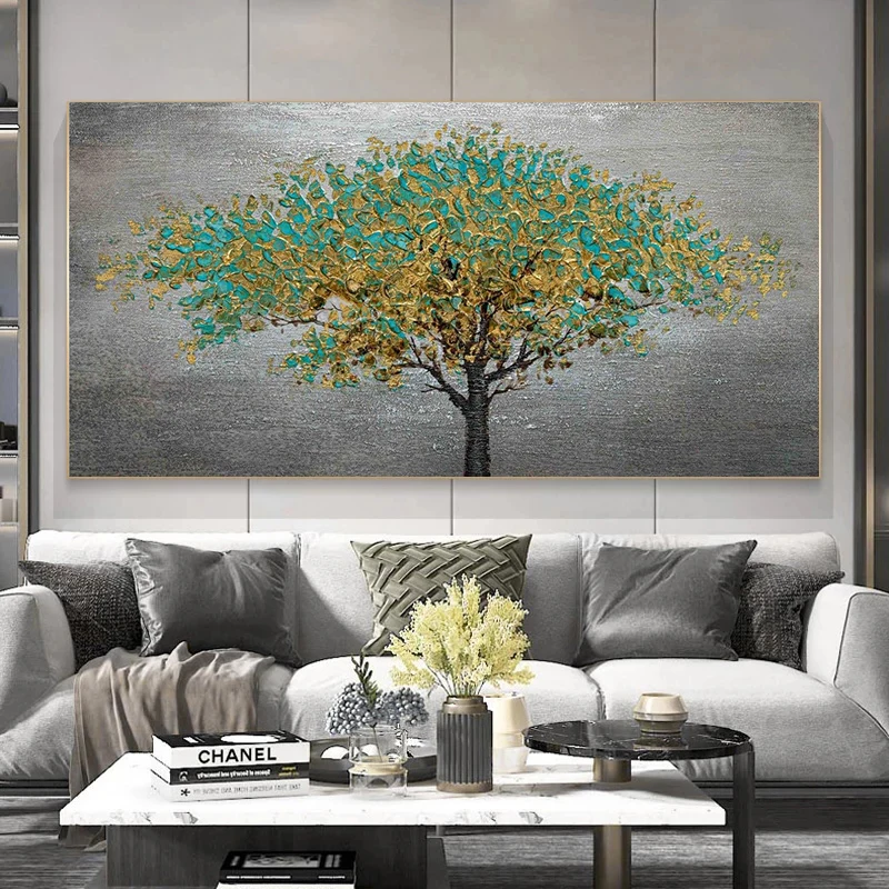 

Abstract Tree Gold Canvas Poster Large Size Grey Tree Oil Painting Scenery Tree Wall Art Canvas Decor for Living Room Decoration