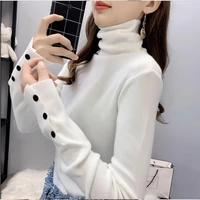 turtle neck women sweater 2022 autumn winter korean fashion slim pullover basic tops y2k soft knit sweaters button long sleeve
