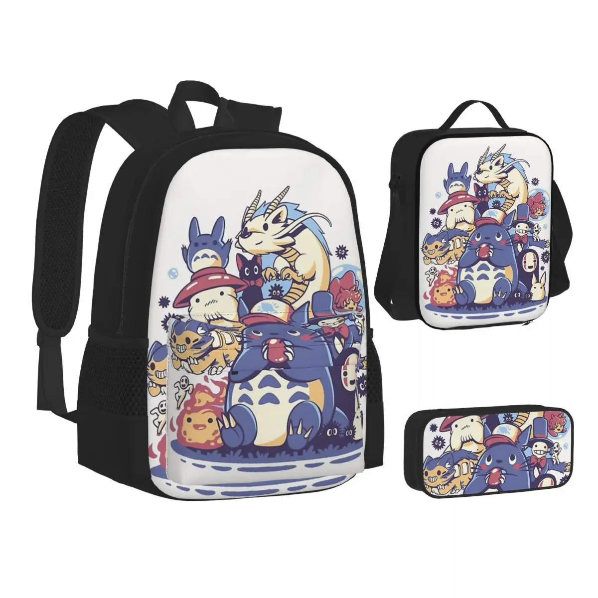 

Рюкзак Totoro с аниме-животными для мальчиков и девочек, школьные ранцы для учеников, детский мультяшный рюкзак, сумка для ланча, набор из трех предметов