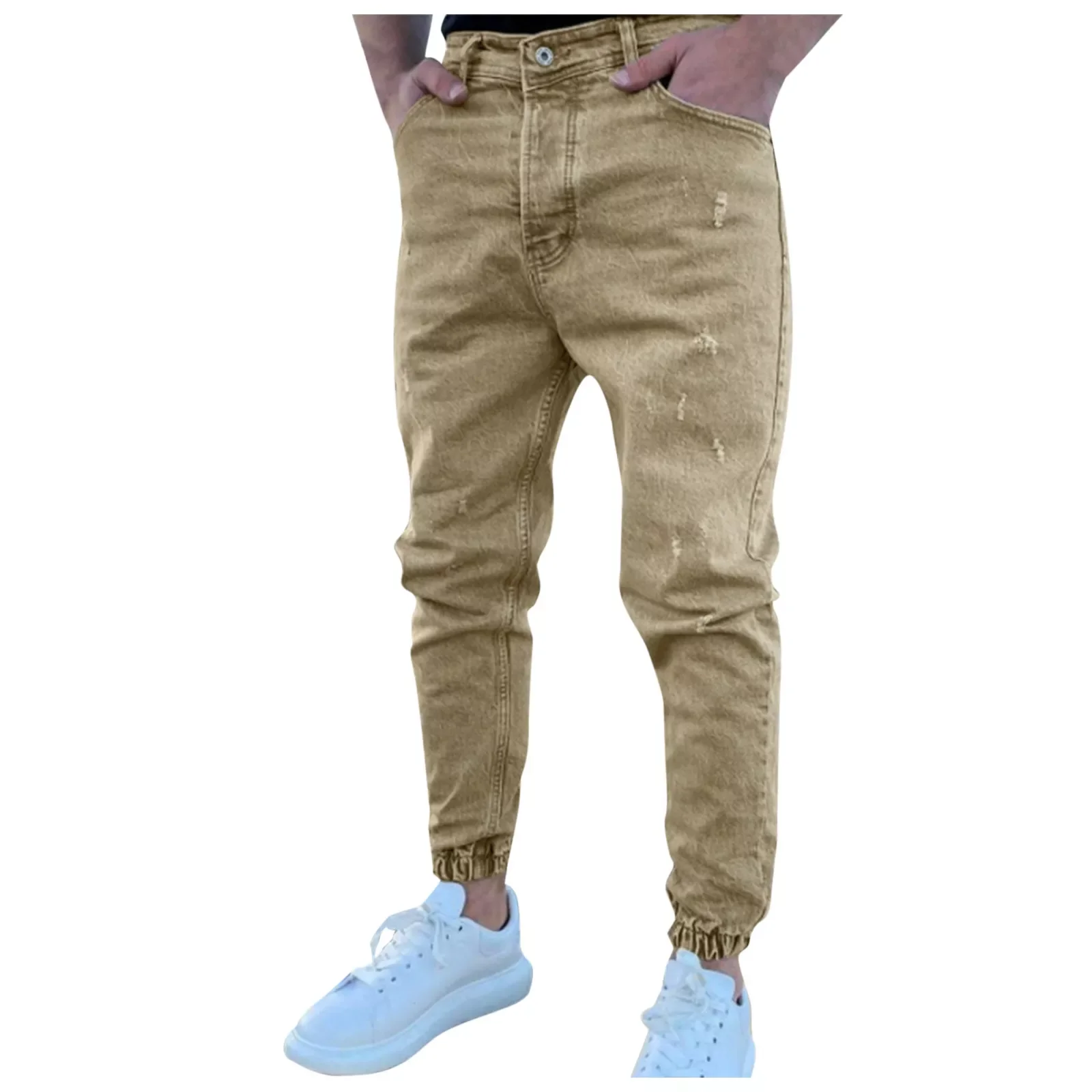 

Men's Scratched Denim Pants Autumn And Winter Pencil Pants Zipper Fly Pocket Jeans Streetwear Trousers Men's clothing