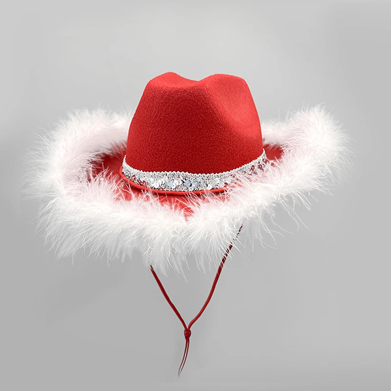 Рождественская ковбойская шляпа с меховой отделкой для взрослых поясом