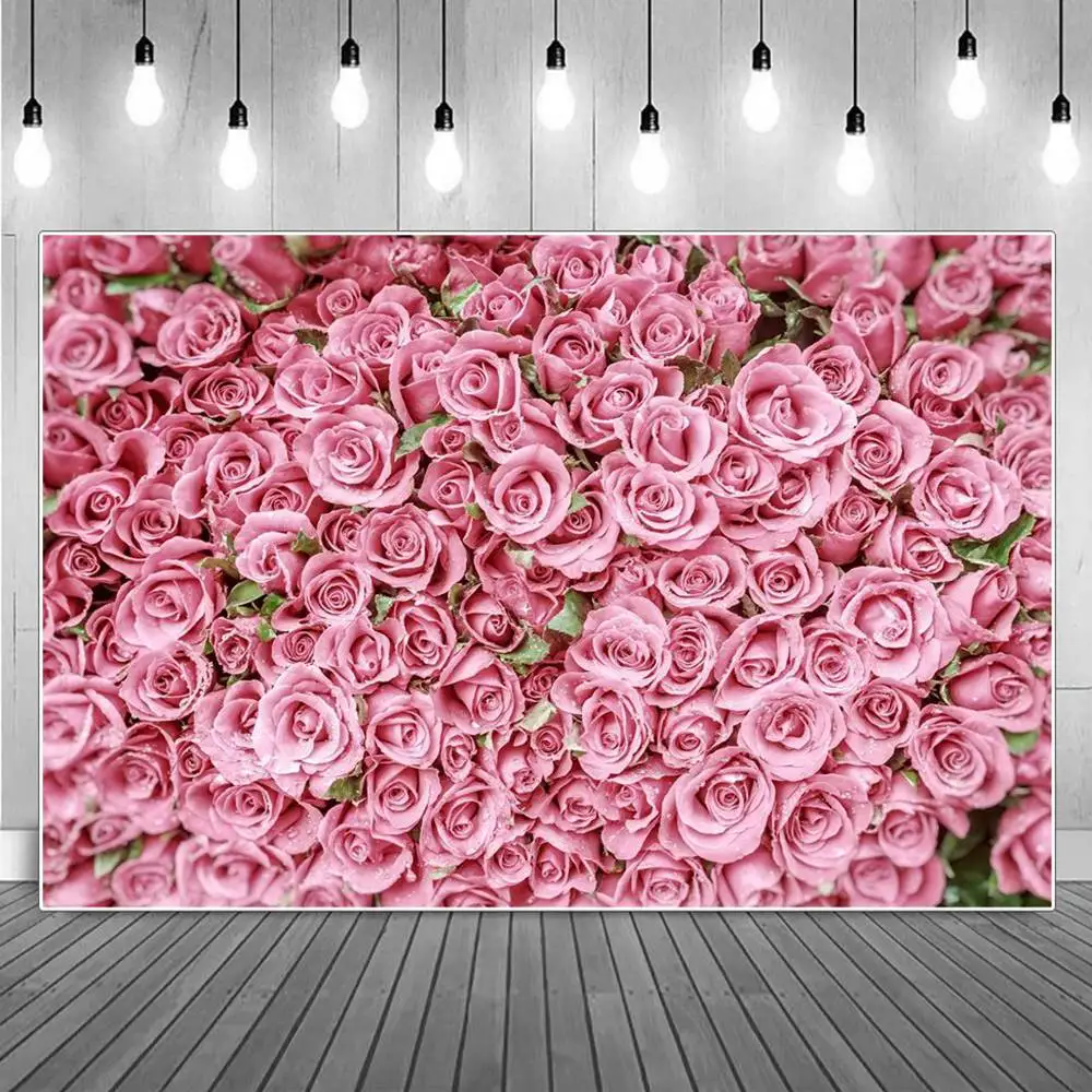 

Pink Flowers Decoration Birthday Photography Backdrops Children Floral Roses Wall Portrait Photographic Backgrounds Studio Props