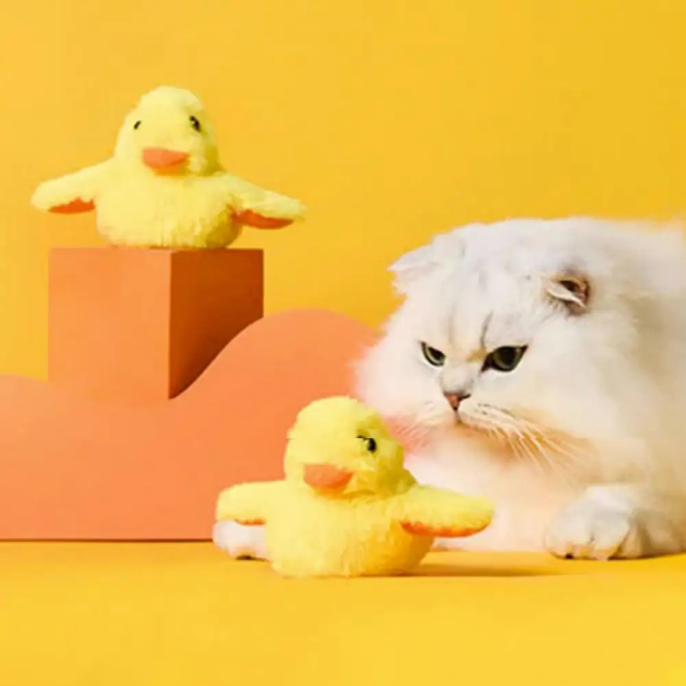 

Cat Teaser Toy Electric Cat Toy Bite-resistant Plush Duck with Sound Vibration Sensor Engaging Pet Supplies for Cats Duck-shaped