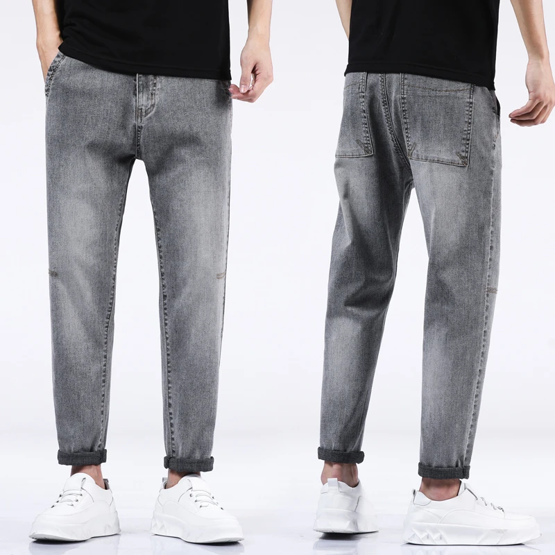Популярные джинсы красивые мужские свободные облегающие брюки Harlan с эластичным