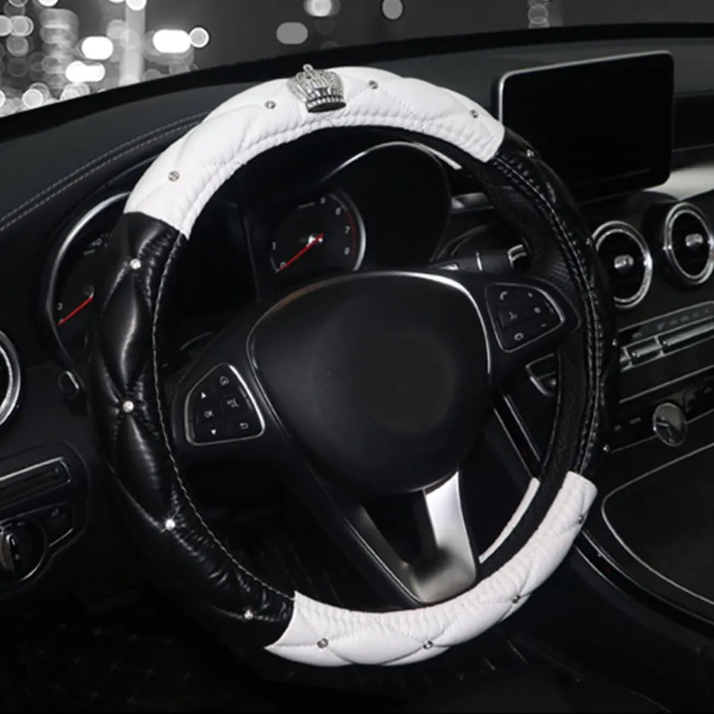 

Хрустальная корона Чехлы рулевого колеса автомобиля легко устанавливается аксессуары для интерьера автомобиля из искусственной кожи авто...