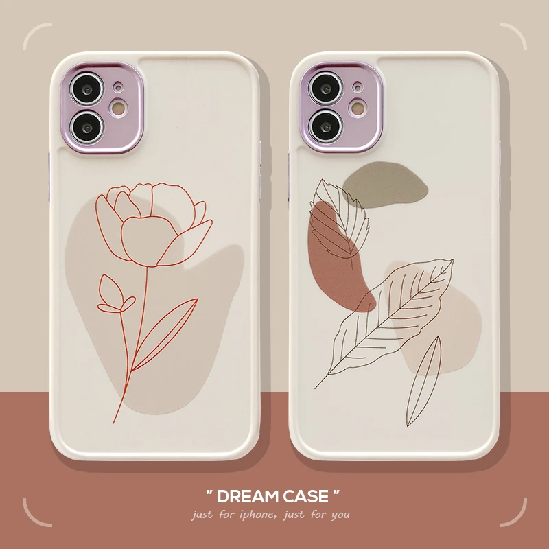 

INS Sketch Flowers Leaves Plating All inclusive Phone Cases For iPhone 13 12 11 Pro Max XR XS MAX 8 X 7 SE Shockproof Soft Shell