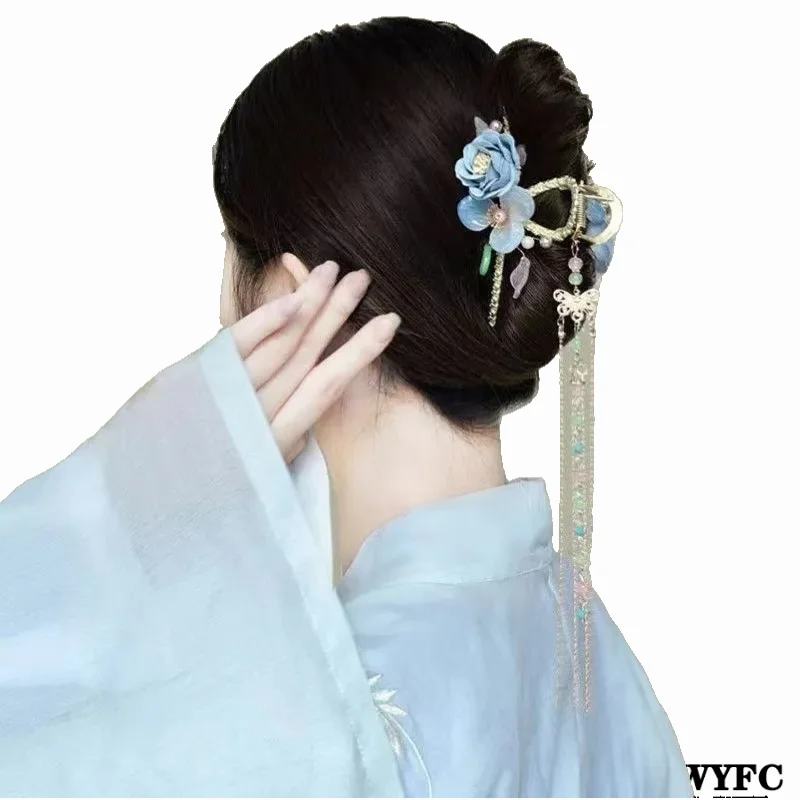 

Classical Hanfu Dress Up Ancient Hanfu Hair Catch Accessori Long Tassel Headdress Back Head Jewelry Hair Dish China Masquerade