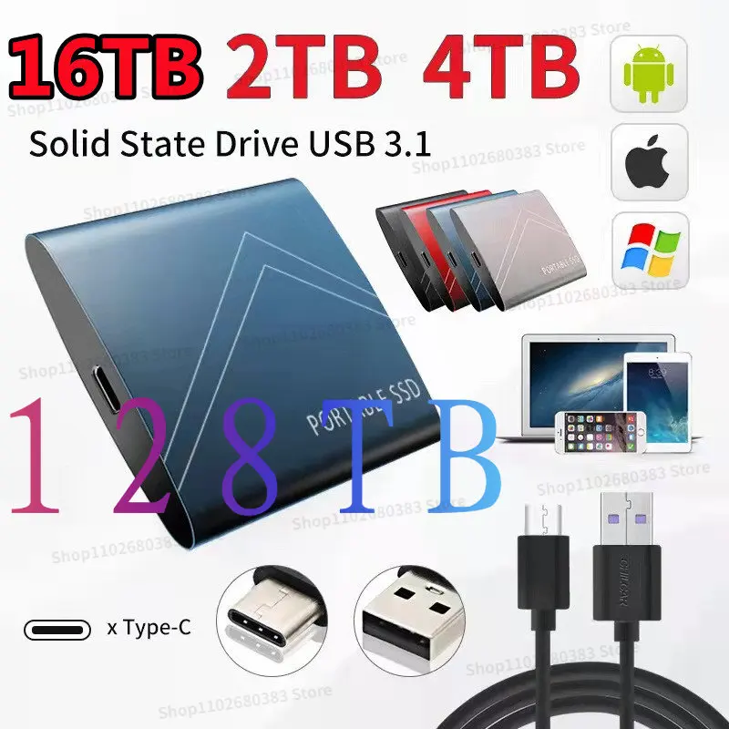 

new 8TB 4TB 2TB External SSD 16TB Mobile Solid State Hard Drive USB 3.1 128TB 32TB External SSD Typc-C Portable Hard Drive ssd
